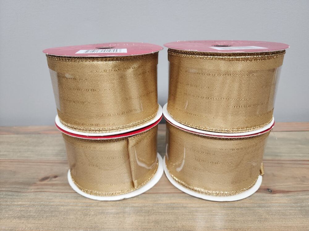 NEW Lot (4) Rolls Christmas Wired Edge Ribbon 2.5 X 30 Ft Each Gold